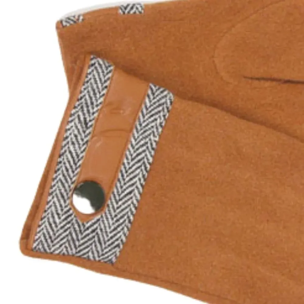 Women's Fall Winter Gloves Camel & Herringbone Faux Cashmere Touch Screen